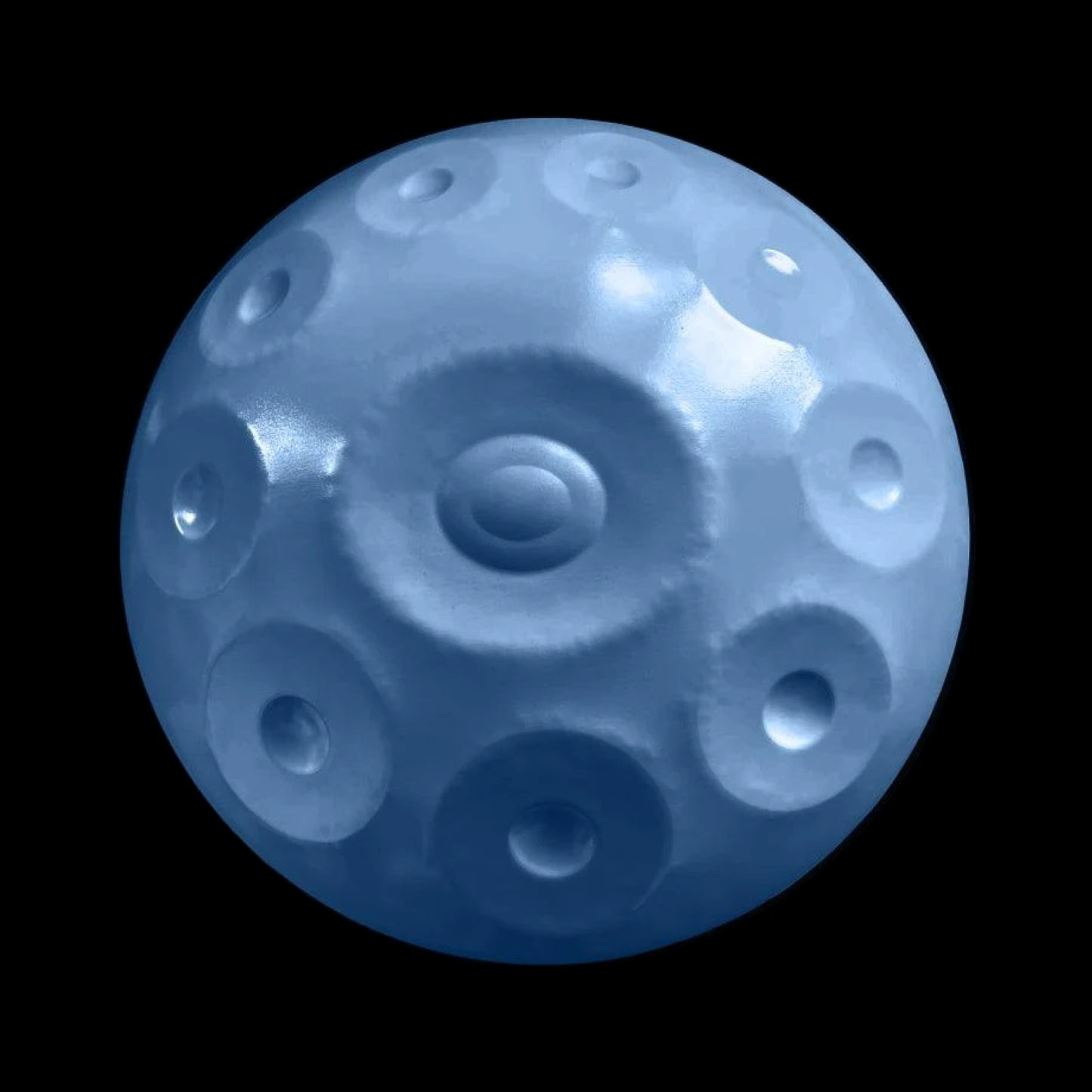 a close up of a blue object on a black background