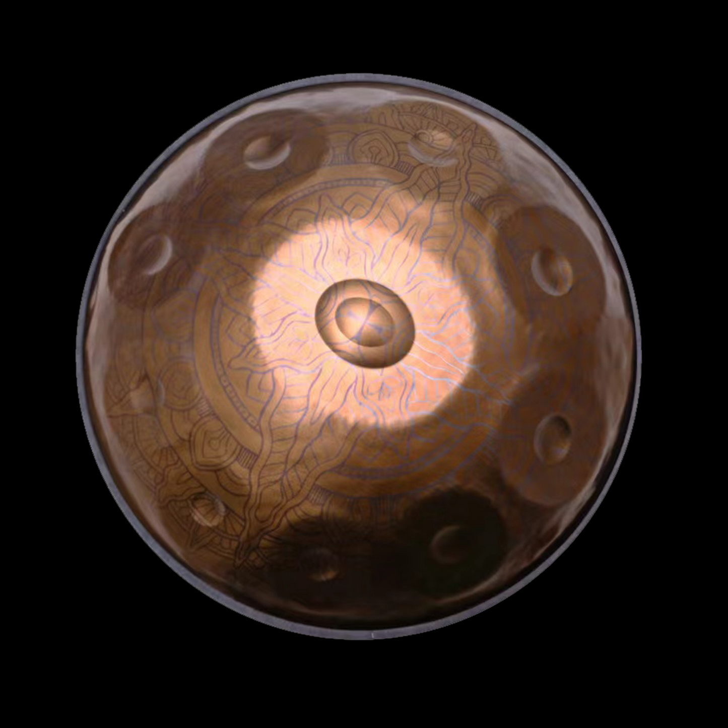 a large metal bowl on a black background