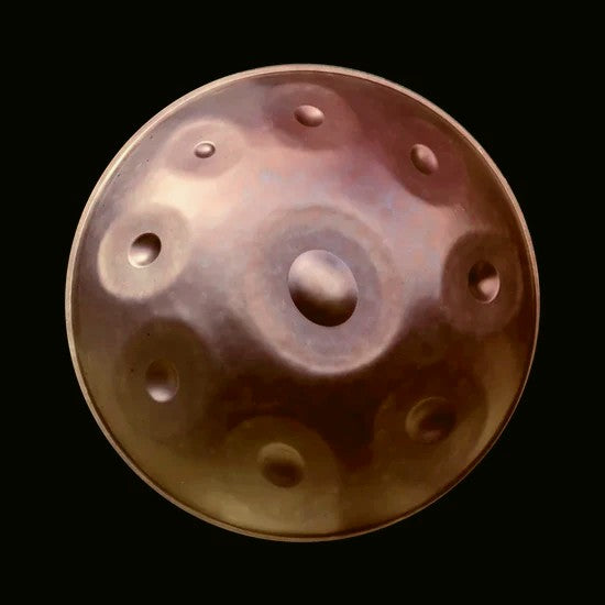 a close up of a gong on a black background