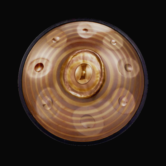 a close up of a gong on a black background